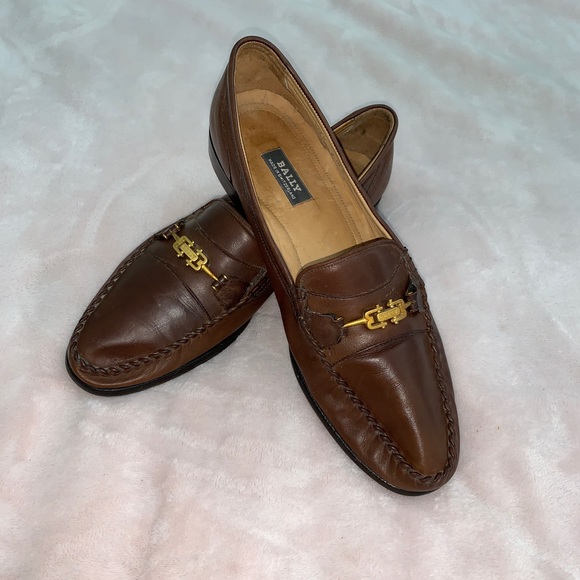 Bally Other - Vintage Mens Bally Goldtone Bally Logo Brown Calfskin Horsebit Loafer 11.5